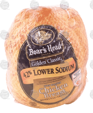 Boar's Head Golden Classic oven roasted chicken breast, 42% lower sodium, boneless & skinless 0.5 pound