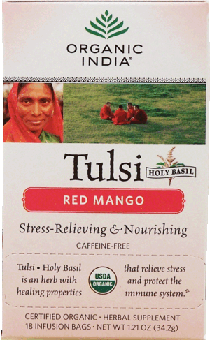 Organic India Tulsi red mango caffeine-free tea bags, holy basil, 18 infusion bags 1.21 ounce