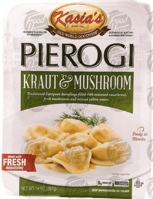 Kasia's kraut & mushroom pierogis, pre cooked, frozen container 14 ounce