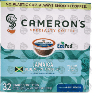 Cameron's medium dark roast jamaica blue moutain blend coffee, 32 ct., box 10.44 ounce
