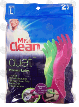 Mr. Clean duet premium latex gloves, long cuffs, 2 pairs, 2 colors, large 2 pair