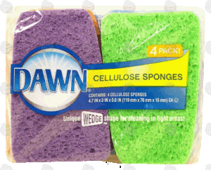 Dawn cellulose sponges, unique wedge shape for cleaning in tight areas 4 count