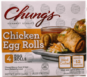Chung's egg rolls, white meat chicken, 4-count, sweet & sour sauce sauce packet included 12 ounce