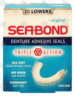 Sea-bond denture adhesive seals, original, lowers, triple action, zinc-free 30 count