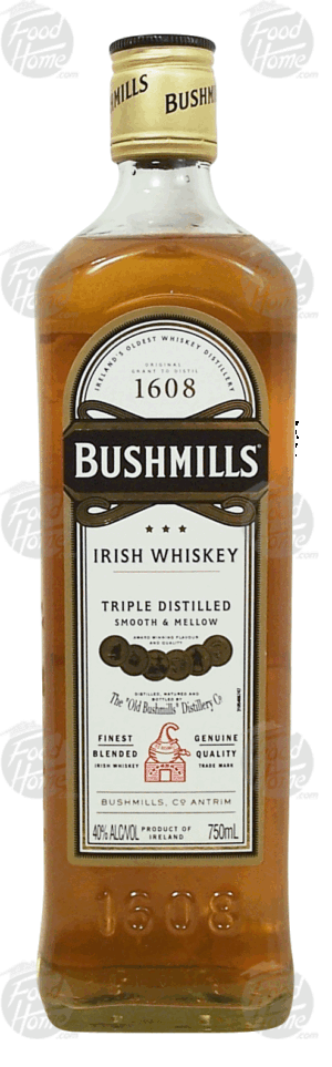 Bushmills irish whiskey, triple distilled, 40% alc. by vol. 750 milliliter
