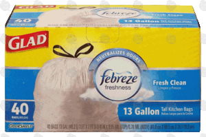 Glad Odor Shield 13 gallon tall kitchen drawstring bags with febreze fresh clean scent 40 count