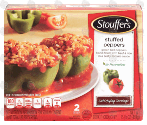 Stouffer's Stuffed Peppers green bell peppers hand-filled with beef & rice in a zesty tomato sauce, 2 peppers 15.5 ounce