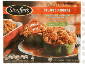 Stouffer's Family Size stuffed peppers, green bell peppers hand-filled with beef & rice in a zesty tomato sauce, 4 peppers 32 ounce