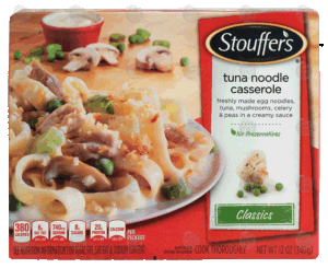 Stouffer's Classics tuna noodle casserole; freshly made egg noodles, tune, mushrooms, celery & peas in a creamy sauce 12 ounce