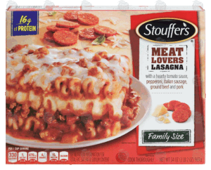 Stouffer's Family Size meat lovers lasagna; with a hearty tomato sauce, pepperoni, italian sausage, ground beef and pork 34 ounce