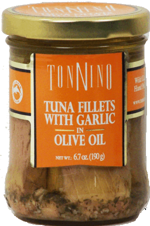 Tonnino tuna fillets with garlic in olive oil, dolphin safe 6.7 ounce