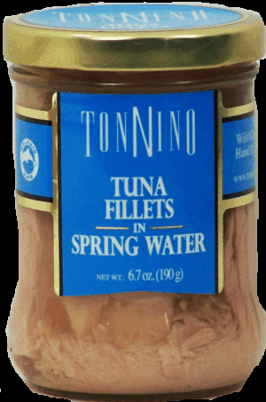 Tonnino tuna fillets in spring water, wild caught, hand packed, dolphin safe 6.7 ounce