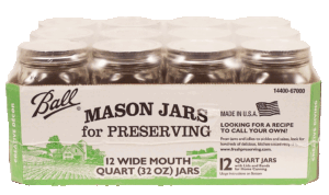 Ball quart size mason jars for home canning; includes jars, bands, lids & directions 12 count