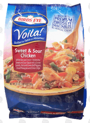 Birds Eye Voila! sweet & sour chicken; white rice w/ carrots, red & green bell peppers, diced pineapple, and onion 21 ounce