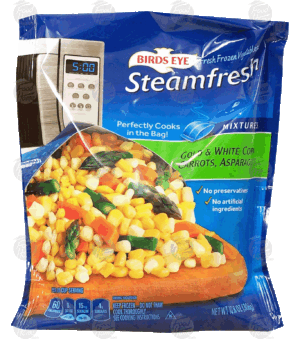 Birds Eye Steamfresh gold & white corn, carrots, asparagus mix, cooks in the bag 10.8 ounce