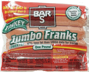 Bar S turkey jumbo franks, 8-count 16 ounce