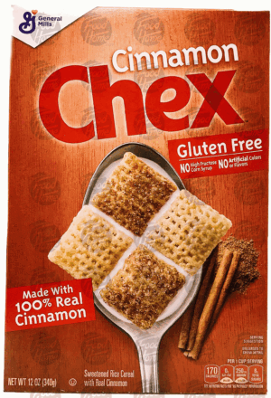Chex sweetened rice ceral with real cinnamon, box 12 ounce