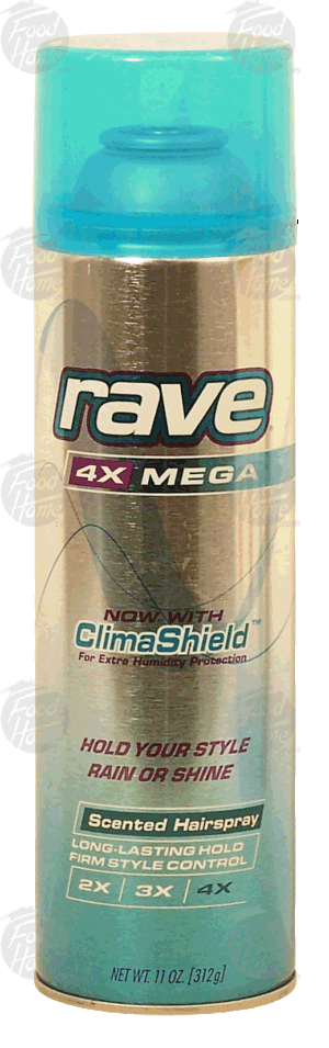 Rave 4X Mega scented hairspray with climashield for extra humidity protection 11 ounce