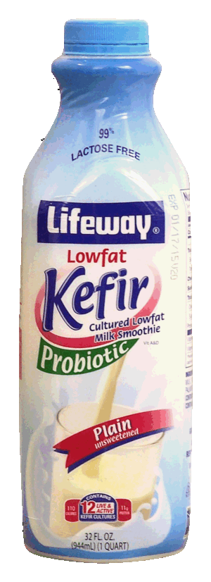 Lifeway Kefir probiotic, cultured lowfat milk smoothie, 99% lactose free, plain, unsweetened 32 fluid ounce