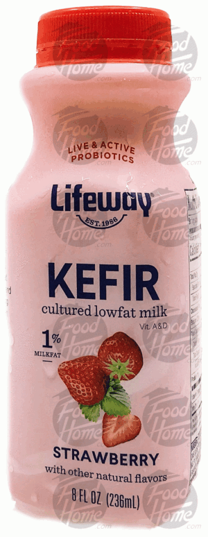Lifeway kefir cultured, 1 % milkfat, lowfat milk, strawberry, plastic bottle 8 fluid ounce