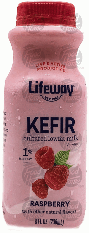 Lifeway kefir cultured, 1% milkfat, lowfat milk raspberry, plastic bottle 8 fluid ounce