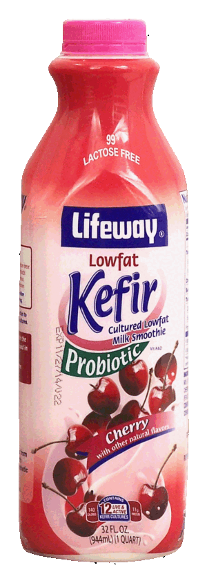 Lifeway Kefir probiotic, cultured lowfat milk smoothie, 99% lactose free, cherry with other natural flavors 32 fluid ounce
