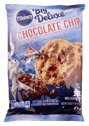 Pillsbury Big Deluxe chocolate chip with Hershey's mini kisses cookie dough, makes 12 big cookies 16 ounce