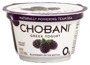 Chobani Greek Yogurt blackberry on the bottom non-fat yogurt 5.3 ounce
