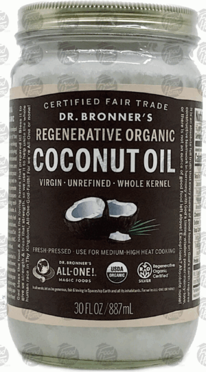 Dr. Bronner's Magic coconut oil, regenerative organic, virgin, unrefined, whole kernal 30 fluid ounce