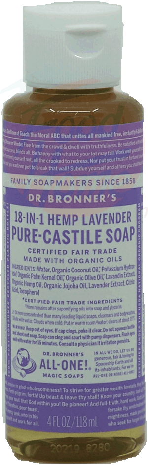 Dr. Bronner's Magic Farmily Soapmakers 18-in-1 hemp lavender pure-castile soap 4 fluid ounce