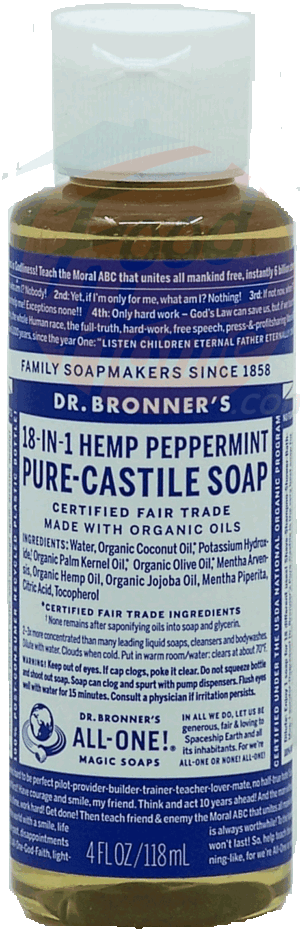 Dr. Bronner's Magic Family Soapmakers 18-in-1 hemp peppermint pure-castile soap 4 fluid ounce