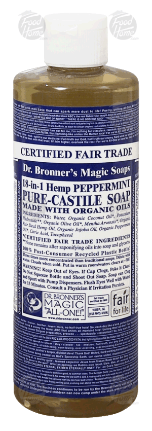 Dr. Bronner's Magic 18-in-1 hemp peppermint pure-castile soap made with organic oils 16 fluid ounce