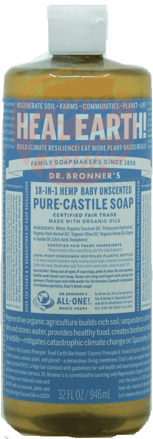 Dr. Bronner's Magic Family Soapmakers 18-in-1 hemp baby unscented pure-castile liquid soap 32 fluid ounce