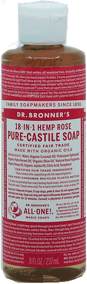 Dr. Bronner's Magic Family Soapmakers 18-in-1 hemp rose pure-castile liquid soap 8 fluid ounce