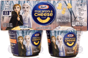 Kraft macaroni & cheese dinner, Olaf's Frozen Adventure shapes, 4-1.9 oz cups, just add water 7.6 ounce