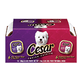 Cesar 12 3.5 oz trays of dog food, 6 filet mignon flavor, 6 porterhouse steak flavor 12 count