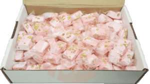 Master Delight nougat with pistachios rose colored candy, individually wrapped 8 pound