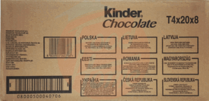 Kinder chocolate bar with milk filling, 4 sticks, 20-bars per case, 50-gram bars 8 count