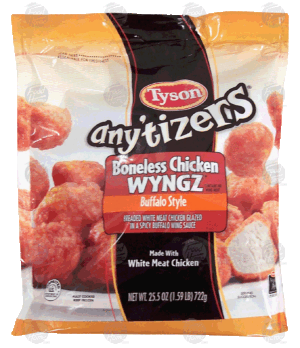 Tyson any'tizers boneless chicken wyngz, buffalo style 25.5 ounce