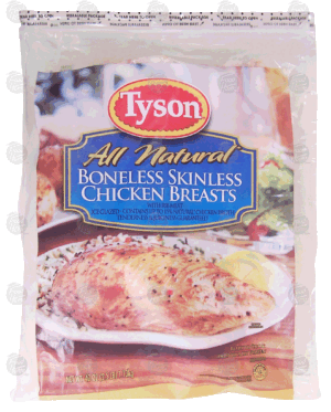 Tyson All Natural boneless skinless chicken breasts with rib meat 2.5 pound