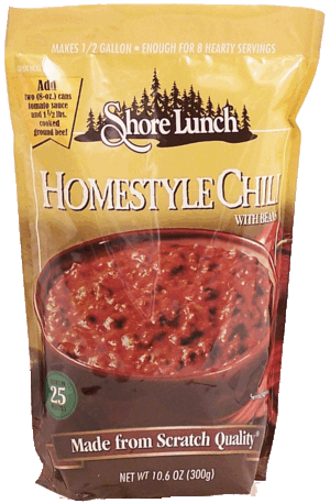 Shore Lunch homestyle chili with beans dry mix, makes 1/2 gallon 10.6 ounce