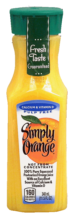 Simply Orange 100% pure squeezed pasteurized orange juice, pulp free, calcium & vitamin d 11.5 fluid ounce