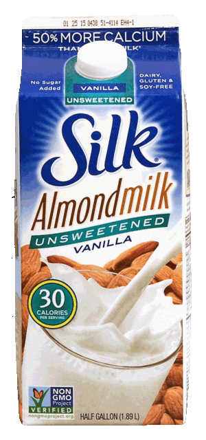 Silk unsweetened vanilla almond milk, dairy, gluten & soy-free 0.5 gallon