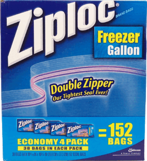Ziploc food storage bags, freezer, gallon, 4-pack 152 count