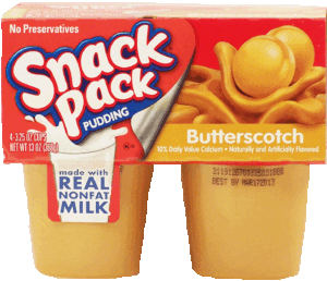 Snack Pack butterscotch pudding, 4 3.25-oz. cups. 13 ounce