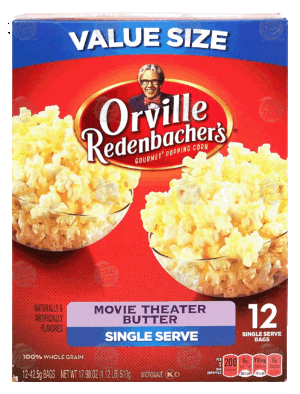 Orville Redenbacher's movie theater butter popcorn, 100% whole grain, 12 single serve bags 17.98 ounce