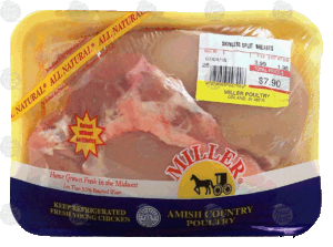Miller split chicken breasts, skinless, price per pound 1 pound