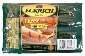 Eckrich cheese franks, 8 ct 12 ounce