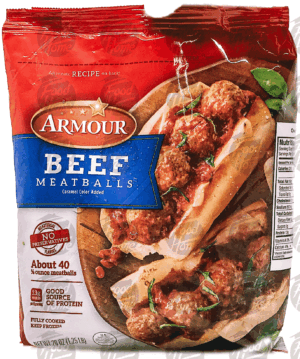 Armour beef meatballs, frozen bag 20 ounce