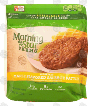 Morningstar Farms breakfast veggie sausage patties, maple flavored 8 ounce